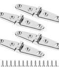 Heavy Duty Flat And Strap Hinge, Symmetrical Marine Grade 316 Stainless Steel For Boat Hatches, Toolboxes, Doors And Gates, 4x1 Inch, 2 Pack, Corrosion Resistant And Saltwater Safe, Rugged Marine Hardware with screws