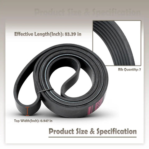 Ultimate 7PK2118 Serpentine Drive Belt For Toyota Tacoma Tundra V6 And Range Rover W12 Engine Replacement K070834 detailed view of belt size and specifications.