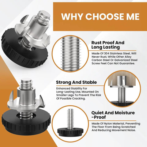 12 Pack Stainless Steel Furniture Leveling Feet With T Nuts 1/4-20 Thread Adjustable Levelers For Tables Chairs Cabinets And Stools Easy Install Wobble Free Durable Rust Resistant Home DIY Must Have