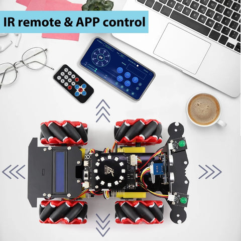 LK COKOINO 4WD smart robot car kit with black chassis and red mecanum wheels for Arduino