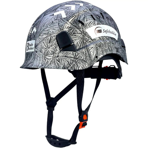 Construction Safety Helmet ABS Hard Hat With Adjustable Ventilation System for Industrial Worksites in black and white design, side view.