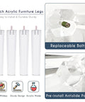 Acrylic Furniture Legs 8 Inch Hexagon Replacement Legs Set Of 4 with pre-installed anti-slide pads and replaceable bolts.