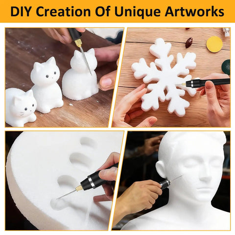3 In 1 Foam Cutter Tool Set With Storage Bag, Includes 4.1 Inch Hot Knife Cutter Pen, 2.6 Inch Bendable Foam Cutter, 4.1 Inch Bow Wire Cutter, 32.8 Feet Replacement Wire, Marker Pen For Precise Styrofoam Shaping And Craft Projects., foam carving kit shaping snowflake and figurines