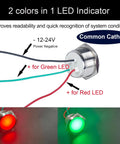 22mm Dual Color Metal LED Indicator Light Waterproof Common Cathode Red And Green With Wires 12V To 24V