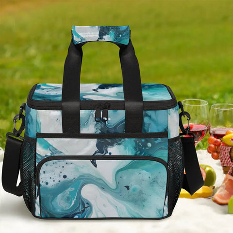 Insulated Picnic Backpack For Men And Women With A Super Roomy 12x8.7x10 Inch Interior in blue abstract design outdoors