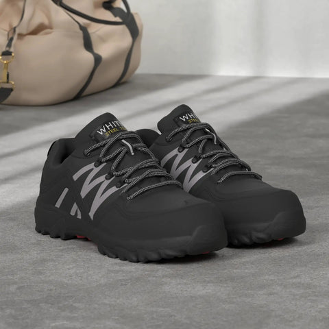Slip Resistant Work Shoes For Men Non Slip Steel Toe Sneakers Size 9.5 Black Durable Composite Toe Safety Footwear With EH Certification