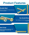 Flat Head Hex Socket Furniture Bolts M6 M8 in Color Zinc Steel Hexagon Cabinet Connector Fasteners on blue background