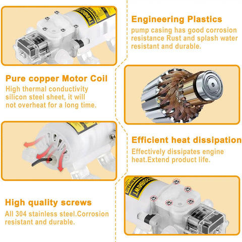 Hardworking Home Electric Wine Transfer Pump With Adjustable Speed Food Grade Silicone Hose showing pump components and pure copper motor.