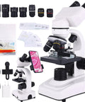 40X To 2500X Binocular Microscope For Adults And Kids With Mechanical Stage And Slides Kit And Phone Holder Ideal