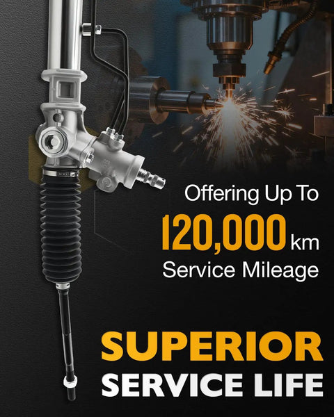 Direct Fit Hydraulic Power Steering Rack And Pinion For 1993 to 2002 Toyota Corolla 1994 to 1996 Corolla Wagon 1998 to 2002 Chevy Prizm 1993 to 1997 Geo Prizm Replacement Gear Assembly 26 to 1963 4550329365 4425002020 Drop In with service life text and manufacturing backdrop.