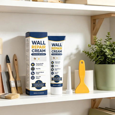 Two Piece Drywall Repair Paste Kit With Heavy Duty Scraper For Quick Hole And Crack Patching Zero Fuss Blending For A Flawless Smooth Surface Before Painting Touchups on a shelf.