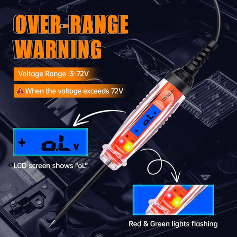 Automotive Test Light 3 To 72V DC Digital Light Tester For Quick Car Electrical Circuit Checks With Wide Voltage Range Easy To Use Durable Probe For car wiring test, red body, LCD screen