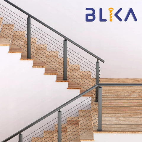 Staircase with 50 Pack One Eighth Inch Black Stainless Steel Invisible Receiver And Swage Stud End For Cable Railing