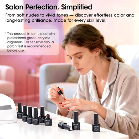 Woman using All In One Gel Nail Polish Kit With 20 Neutral Shades Base Coat And Glossy Matte Cateye Top Coat UV Cured Soak Off System