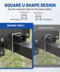 Diagram showing Beefy Heavy Duty Square U Bolts Kit With Frame Plates And Nuts Three Eighths Inch Diameter By Three Inch Wide By Seven Inch Long Stainless Steel U Clamp Bolts For Cars Trailers Ski Boats Tubes And Sailboats showing perfect fit on square object.