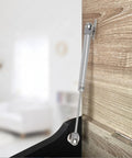 Two Pack Soft Close Toy Box Hinges With 100N Gas Strut installed on a wooden cabinet, showing hinge closure mechanism.