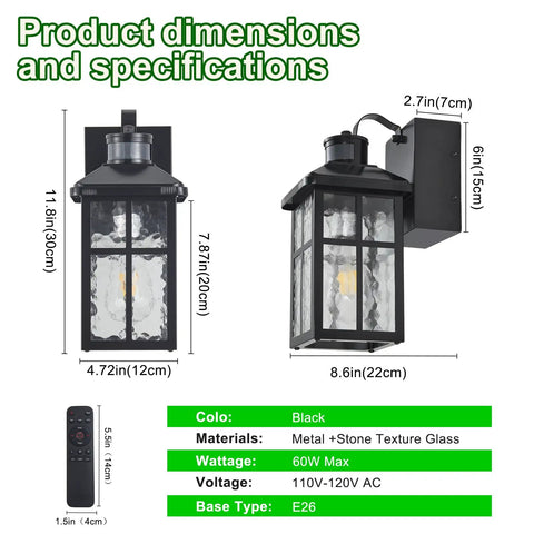 Outdoor Wall Light With GFCI Outlet And Remote Plug In Porch Patio Entryway Lighting Black Finish product dimensions