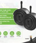 2 Pack 20 Inch Bike Tires Set With 20x2.1 And 20x2.0 Inner Tube Options, Schrader Valve 48mm, black inner tubes with specs