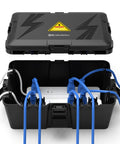 Badass Weatherproof Outdoor Electrical Box Secures Power Strips Extension Cords And Plugs Keeping Your Setup Squeaky Clean And Dry Through Rain Snow Or Dirty Dust Storm Days, open with cables.
