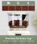 Top Shelf 20 Bar Espresso Machine With Built In Conical Burr Anti Static Grinder For Rich Crema And Powerful Milk Frothing System For Real Deal Home Barista Setup displaying coffee beans and grinding settings.