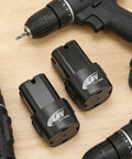 Rock Solid 18650 Lithium Battery Pack Case For 16.8V 4S Power Tools With Smart BMS Safety Circuit Board And New Nickel Strips ABS, two black lithium-ion battery packs.