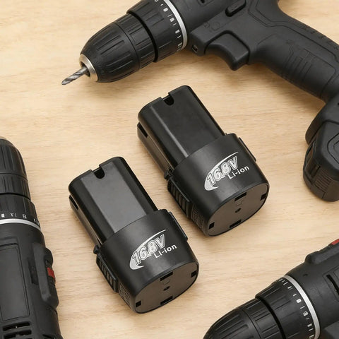 Rock Solid 18650 Lithium Battery Pack Case For 16.8V 4S Power Tools With Smart BMS Safety Circuit Board And New Nickel Strips ABS, two black lithium-ion battery packs.