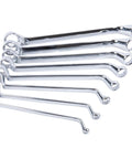 8 Piece Offset SAE Box Wrench Set with 12 Point Box End Design, precision machined from chrome vanadium steel, displayed in a stack