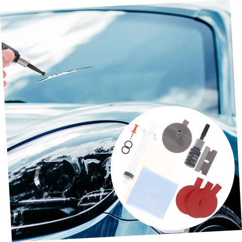 DIY Auto Glass Repair Kit For Windshield Cracks And Chips Complete Windshield Scratch Remover With Adhesive shown with tools