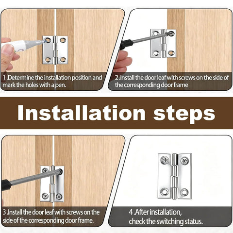 Installation steps for 100 Pack Mini Hinges For Crafts Three Tenths By Four Tenths Inch Tiny Metal Hinge 180 Degree DIY use