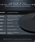 Compatibility chart for VH11 Style Hi Hat Controller Sensor, showing drum module brands like Roland and Alesis next to hi-hat