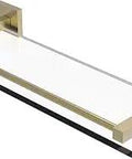 Montero 16 Inch Gallery Rail Glass Shelf With Satin Brass Finish And Solid Brass Construction, Three Eighths Inch Tempered Glass