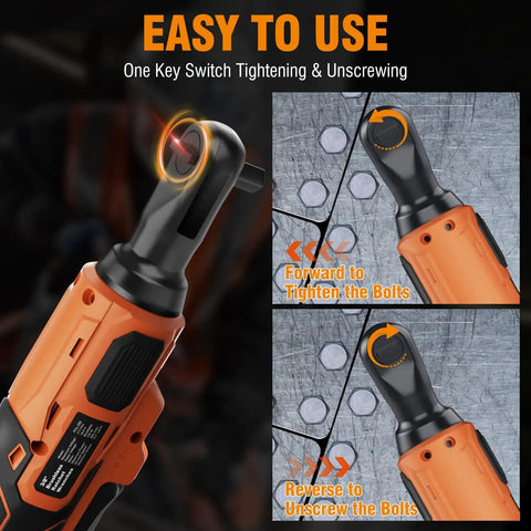 Cordless Three Eighths Inch Ratchet Wrench With Brushless Power, 74 Foot Pounds Of Torque, 0 To 400 RPM Variable Speed, Built In LED
