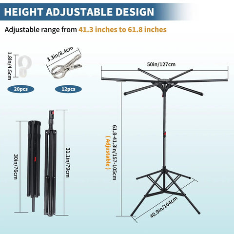 Outdoor Pool Towel Rack With Adjustable Height From 41.3 To 61.8 Inches, freestanding with six arms and four leg base.