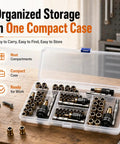 Zero Hassle Carbon Steel Rivet Nut Tool Set Loaded With M3 Through M8 Metric Heads in compact storage case with organized compartments.