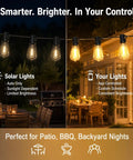 50 Foot Outdoor Waterproof String Lights With Bluetooth App And Remote Control Dimmable Brightness And Timed Modes against patio