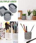 3 Pack Concrete Molds For Planters, Silicone Mold Set For Cement Pots, DIY Succulent Pots, shown with makeup brushes and plants