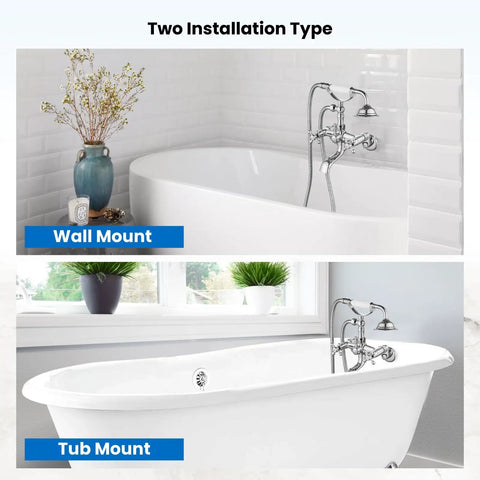 Clawfoot Bathtub Faucet Tub Filler With Handheld Shower Set Victorian Double Cross Handle wall and tub mount options