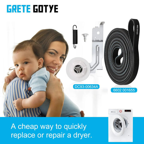 Upgraded Heavy Duty Dryer Belt Kit With Dual Ball Bearing Idler Pulley And Tension Spring For 6602 001655 DC93 00634A DC61 01215B