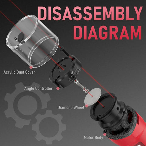 Disassembly diagram of Electric TIG Tungsten Electrode Sharpener And Grinder For Welding with acrylic dust cover and diamond wheel