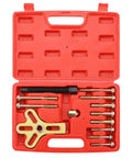 Harmonic Balancer Steering Wheel Puller Kit 13 Piece Set For Auto Maintenance includes open red case with tools and bolts