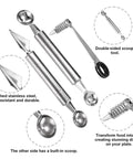 Spiral Veggie Cutter Set With Stainless Steel Spiralizer, V-Shaped Carving Tool, Fruit Baller And Two Forks For Potatoes Cucumbers Carrots And Melons.