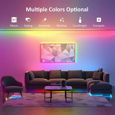 Rainbow Color Smart RGB IC LED Strip Light Kit With Music Sync For Outdoor 105ft Rope Lights 24V IP65 lit room interior