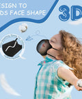 Child wearing Kids KN95 Face Masks 5 Ply Pack 50 Count For Children With Elastic Ear Loops And Soft Sponge Nose Bridge Kid Friendly Breathable Black Masks