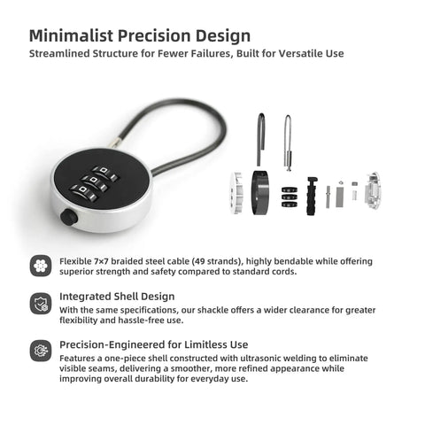 Resettable 3 Digit Combination Lock For Luggage And Gear No Keys Needed Compact Five Inch Steel Cable Padlock with components