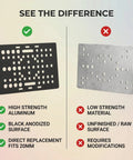 Comparison of black anodized high strength aluminum gantry plate and raw metal plate for 3D printer and milling machines.