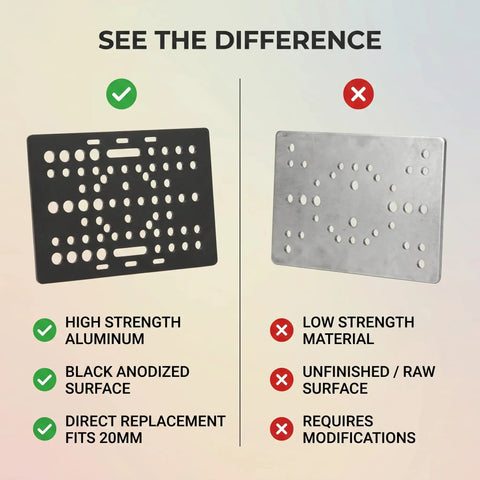 Comparison of black anodized high strength aluminum gantry plate and raw metal plate for 3D printer and milling machines.