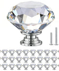 Crystal Cabinet Knobs Set For Dresser With Two Screws, Dope Diamond Glass Pull Handles, 30 Pack, 1 9/16 Inch, Clear Silver Finish