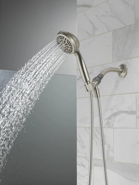 Heavy Duty Five Setting Handheld Shower Head Matte Black Detachable Hand Shower With Slick Hose Hella Strong High Pressure Spray For Instant Bathroom Refresh