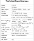 9 Axis Vibration Inclinometer Sensor With Acceleration Gyro Angle And Digital Compass Kalman Filtering For Arduino And Raspberry Pi Precision Tilt For Pitch Roll And Yaw With 0.05 Degree Static XY Accuracy And 0.1 Degree Dynamic Range 0.2-200 Hz, technical specs sheet
