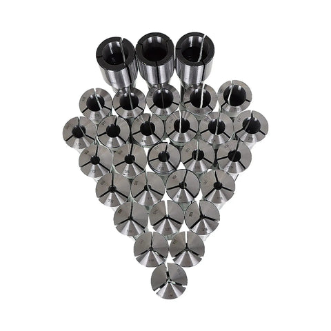 Pro Grade Mill Collets Set And Chuck Holder Kit, 29-Piece R8 Collet Set 1/32 To 1 Inch, Internally Threaded 7/16-20, top view.